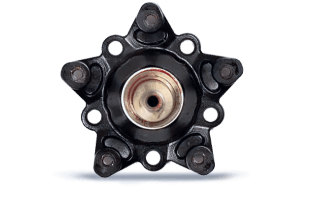 A 5-bolt track system hub, seen from the front